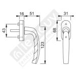 Poignée de fenêtre en aluminium 7X30 F9 Secustik®, pour fenêtre à ouverture oscillo-battant